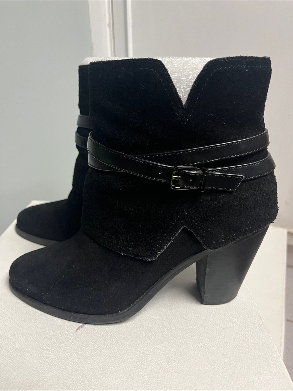 Jessica Simpson Black Suede Ankle Booties with Wrap Strap - Picture 3 of 8